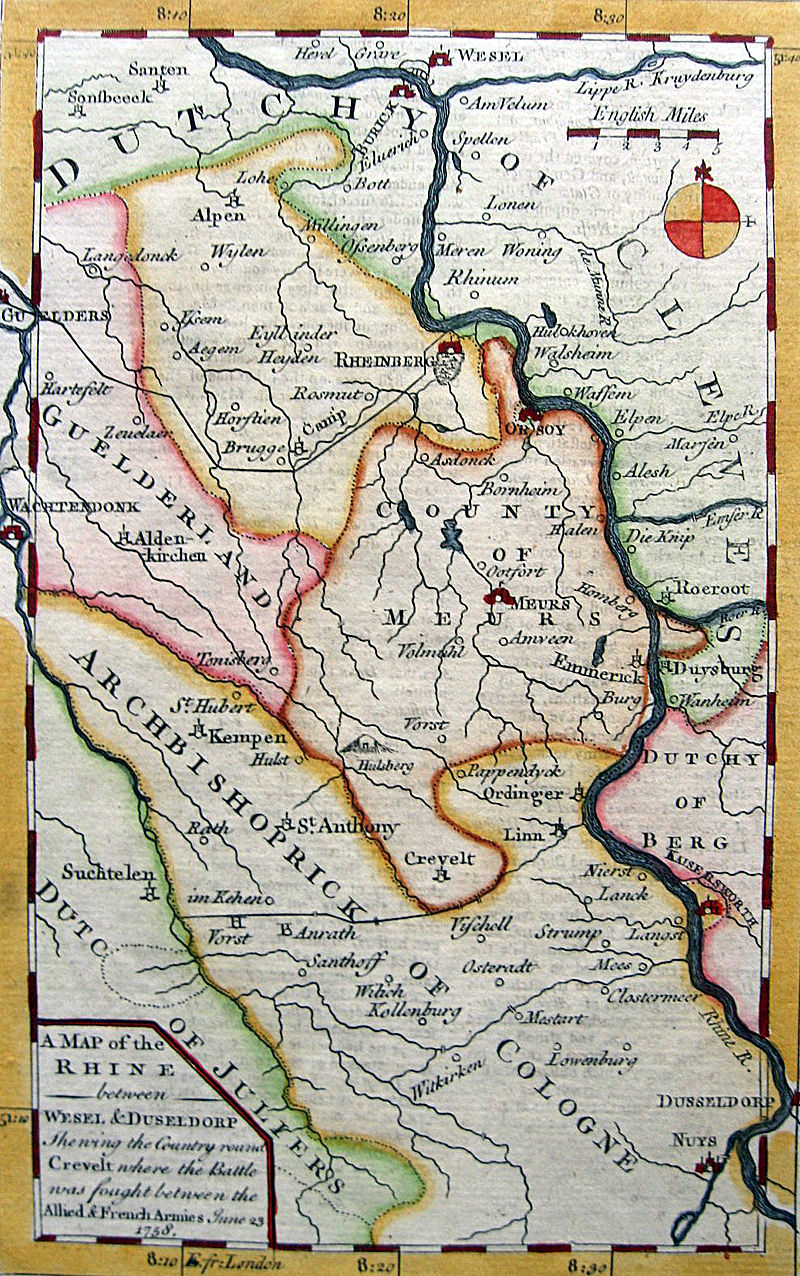 Battle of Krefeld – a map of the area in The Gentleman's Magazine
