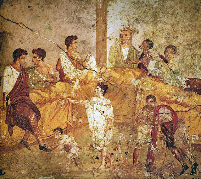 Romans, 1st century AD wall painting from Pompeii depicting a multigenerational banquet