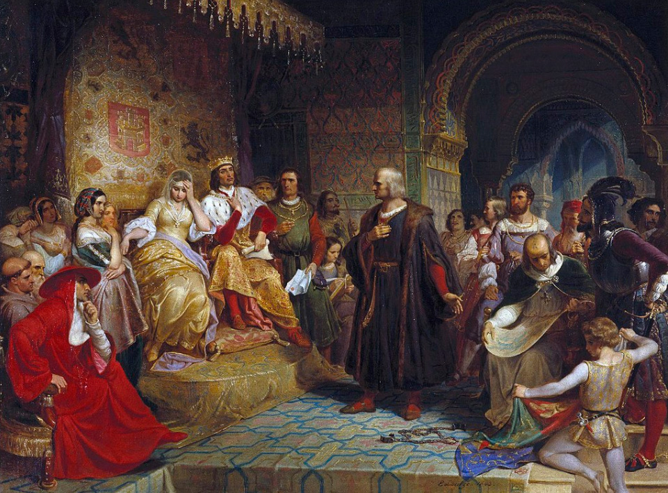 Columbus before the Queen, as imagined by Emanuel Gottlieb Leutze 1843