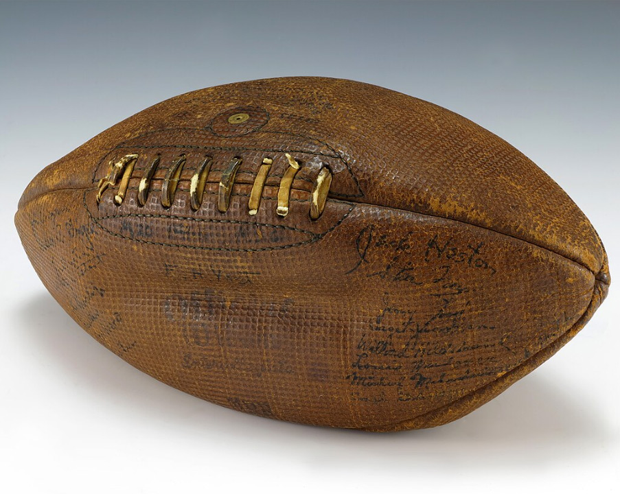 A leather football used during the 1932 college football season