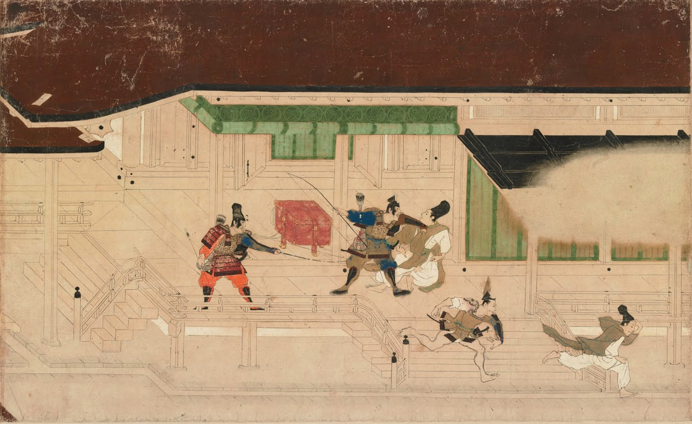 Illustrated Tale of the Heiji Civil War: Scroll of the Imperial Visit to Rokuhara, housed at the Tokyo National Museum, illustrates some events of the Heiji Rebellion