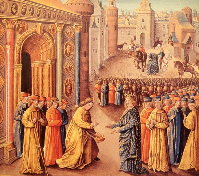 Raymond of Poitiers welcoming Louis VII in Antioch